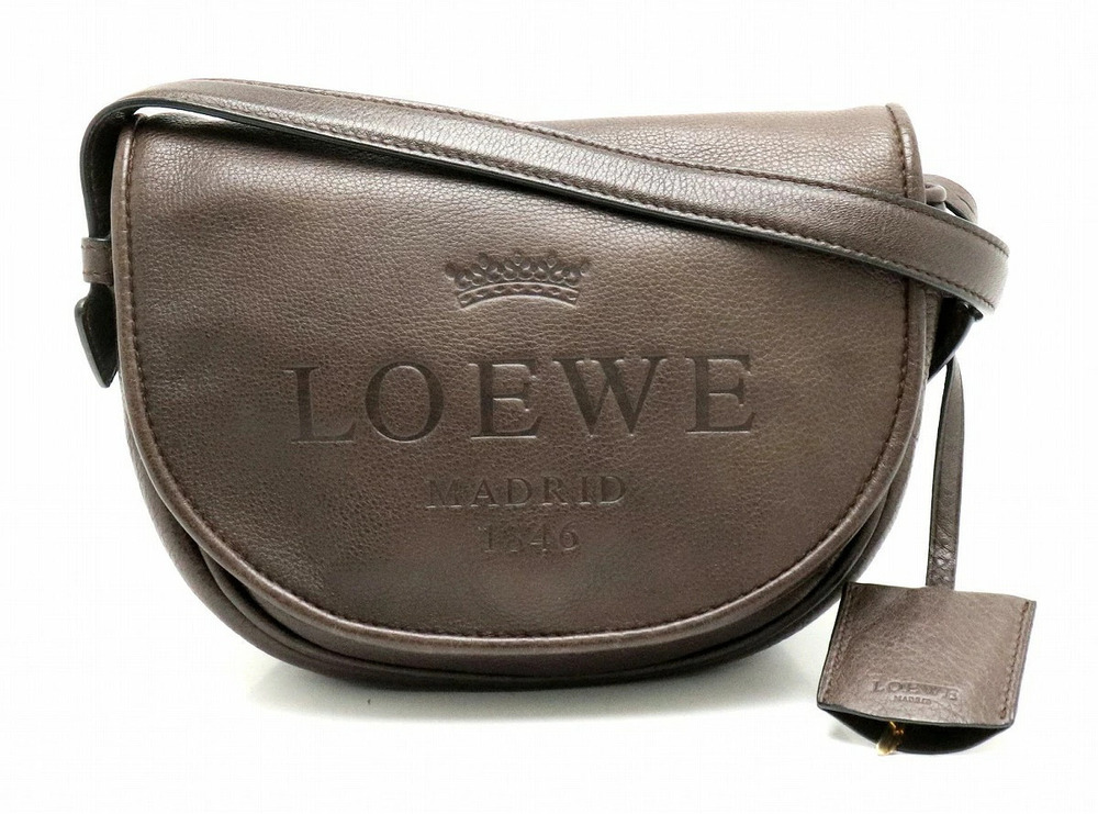 Loewe Heritage Satchel Crossbody Bag Leather Dark Brown